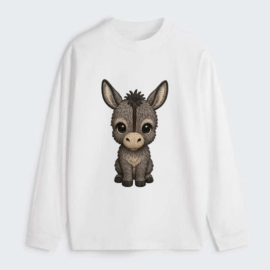Baby Donkey Foal - gray fluffy, long ears, dark stripe, gentle eyes, - Classic Long Sleeve Shirt - White