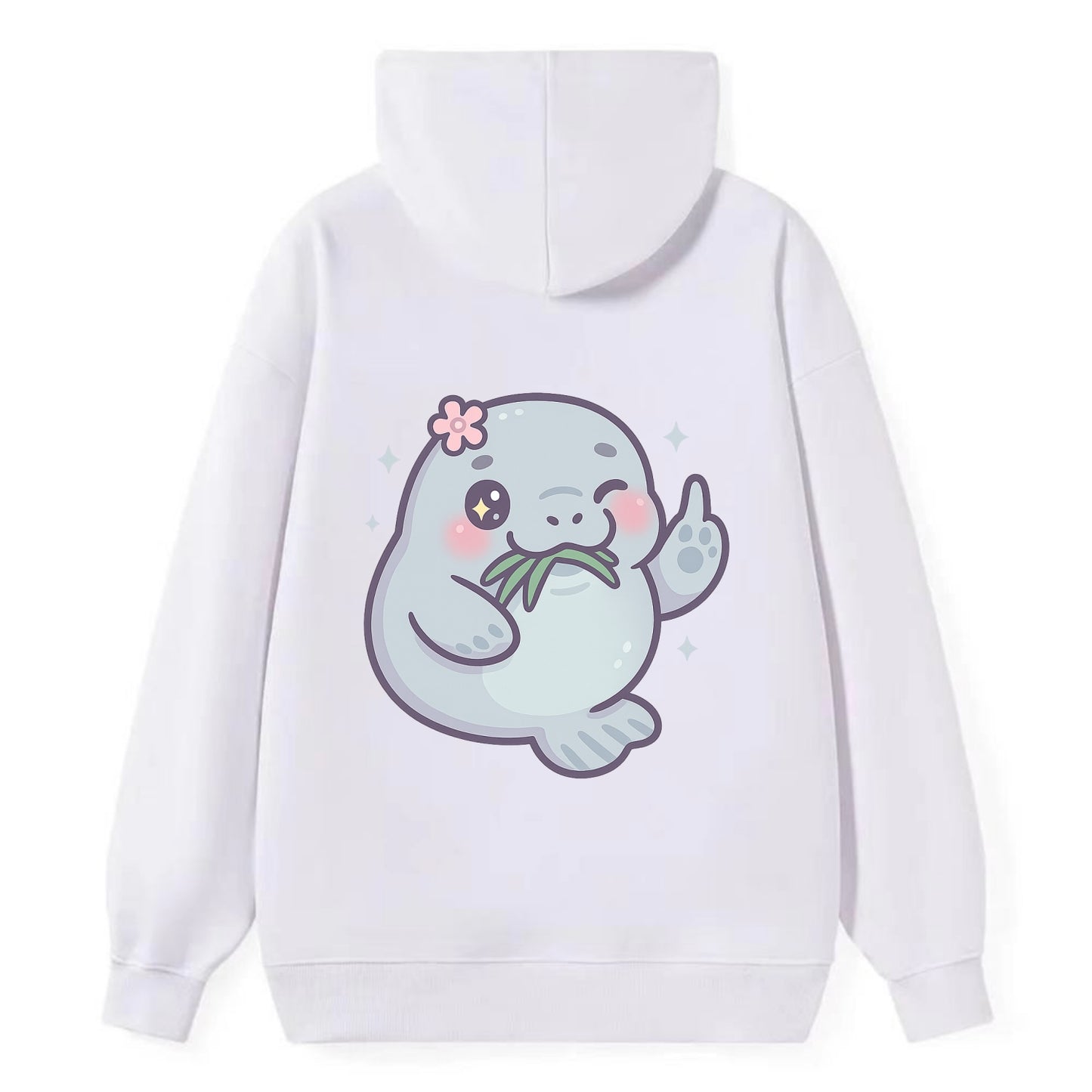 chubby manatee munching on seagrass, one flipper raised with sass - Classic Pullover Hoodie - White