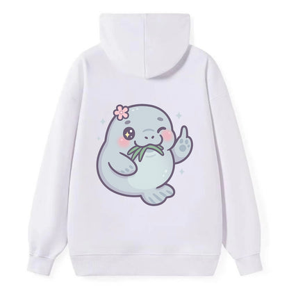 chubby manatee munching on seagrass, one flipper raised with sass - Classic Pullover Hoodie - White