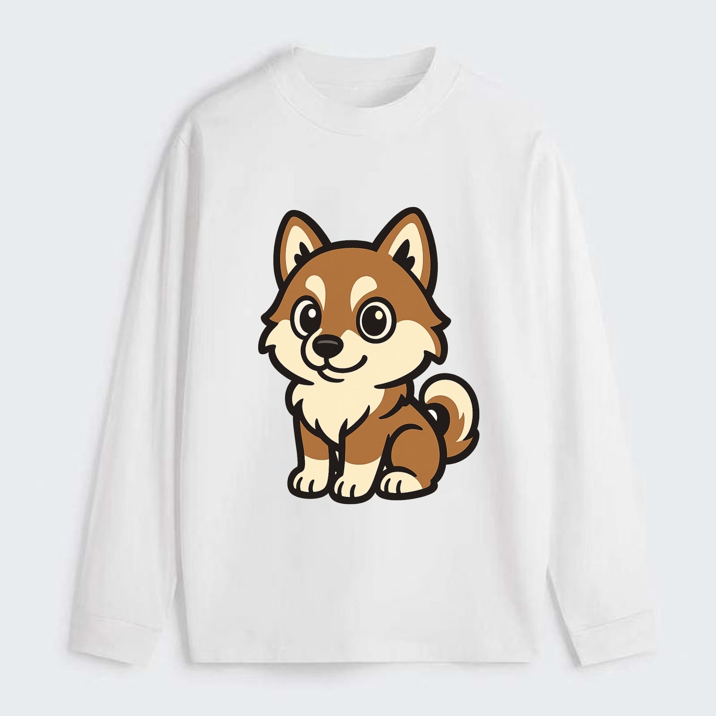Pomsky - Pomeranian-Husky mix sitting pose - Classic Long Sleeve Shirt - White