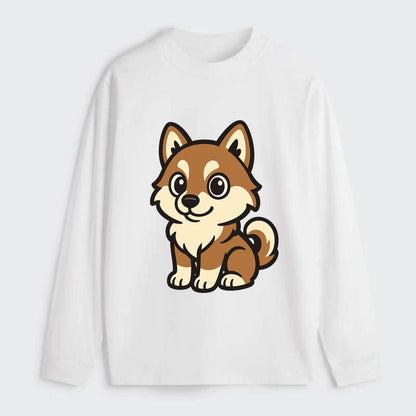 Pomsky - Pomeranian-Husky mix sitting pose - Classic Long Sleeve Shirt - White
