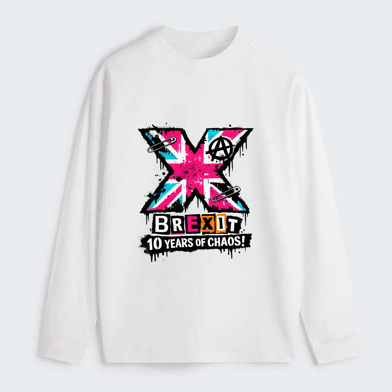 X YEARS | Roman numeral X massive | Union Jack fill pattern | Bold - Classic Long Sleeve Shirt - White