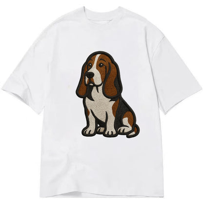 Basset Hound - Tri-color embroidered sit Classic T-shirt - White