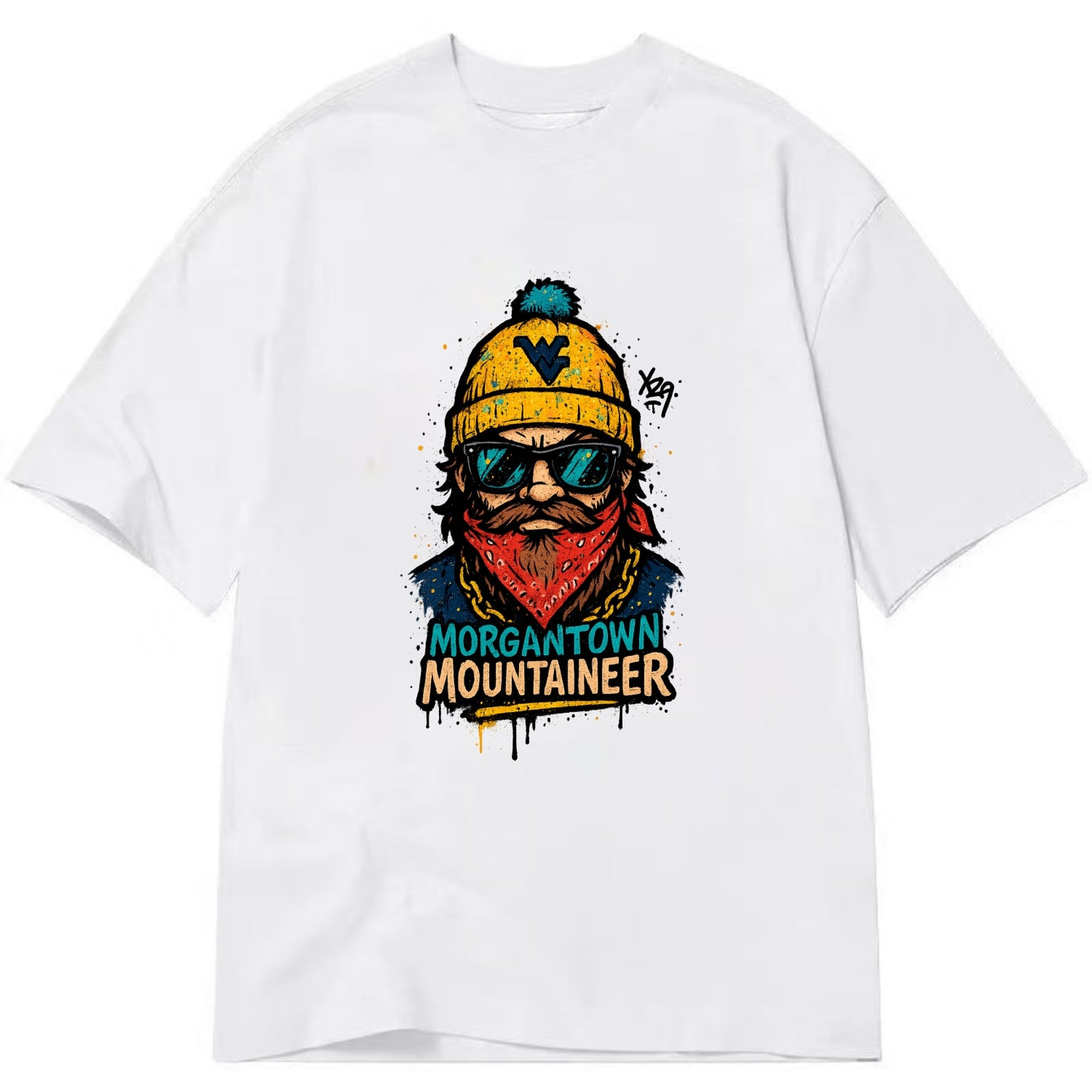 Morgantown Mountaineer wearing West Virginia beanie with WV patch - Classic T-shirt - White
