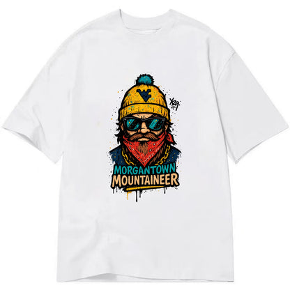 Morgantown Mountaineer wearing West Virginia beanie with WV patch - Classic T-shirt - White