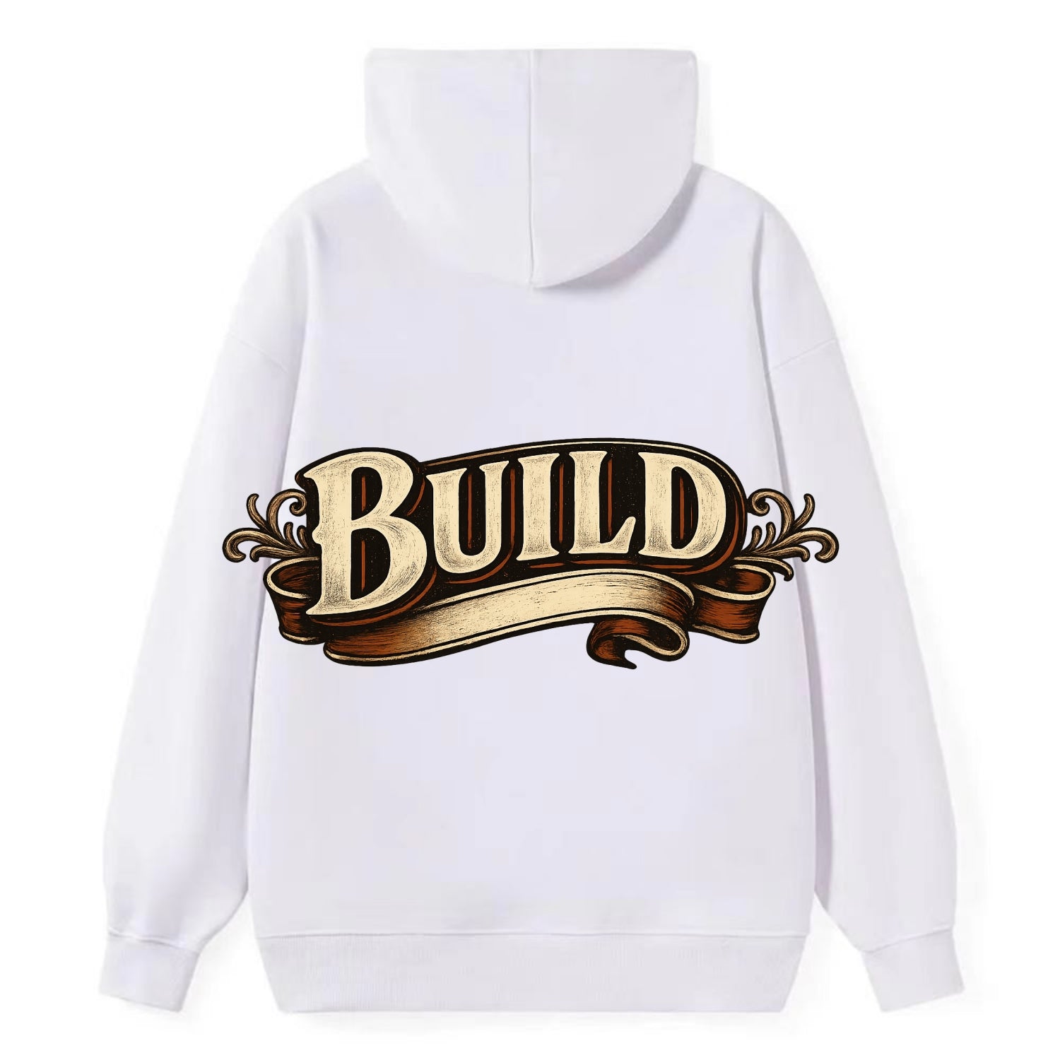 Bold typography design - "BUILD" - constructing, making real - Classic Pullover Hoodie - White