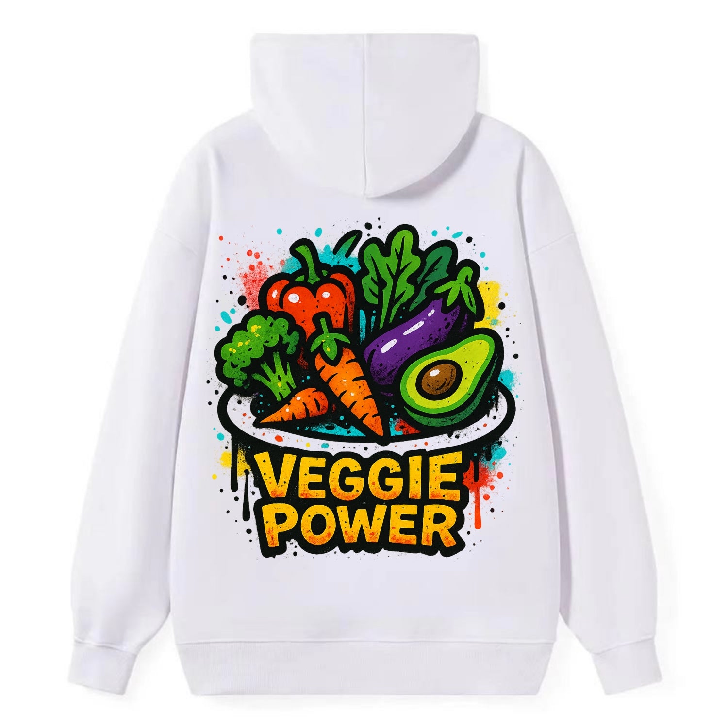 Colorful vegetables and plants on plate - plant-based lifestyle, veggie - Classic Pullover Hoodie - White