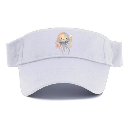 jellyfish with kawaii face and tentacles, one tentacle pointing up defiantly - Visor - White