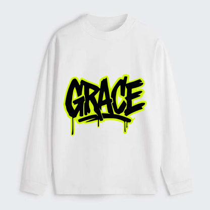 Bold typography design - "GRACE" - elegance under pressure, divine favor - Classic Long Sleeve Shirt - White