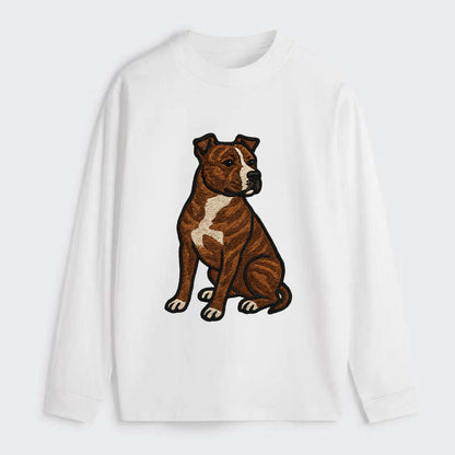 American Staffordshire Terrier - Brindle embroidered pose - Classic Long Sleeve Shirt - White
