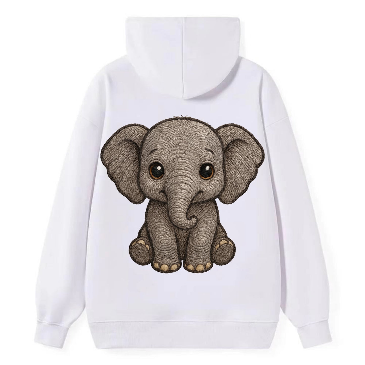 Baby Elephant - gray wrinkly, tiny trunk, large floppy ears, kind dark - Classic Pullover Hoodie - White
