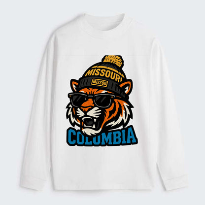Columbia Tiger wearing Missouri beanie with Mizzou patch - Classic Long Sleeve Shirt - White