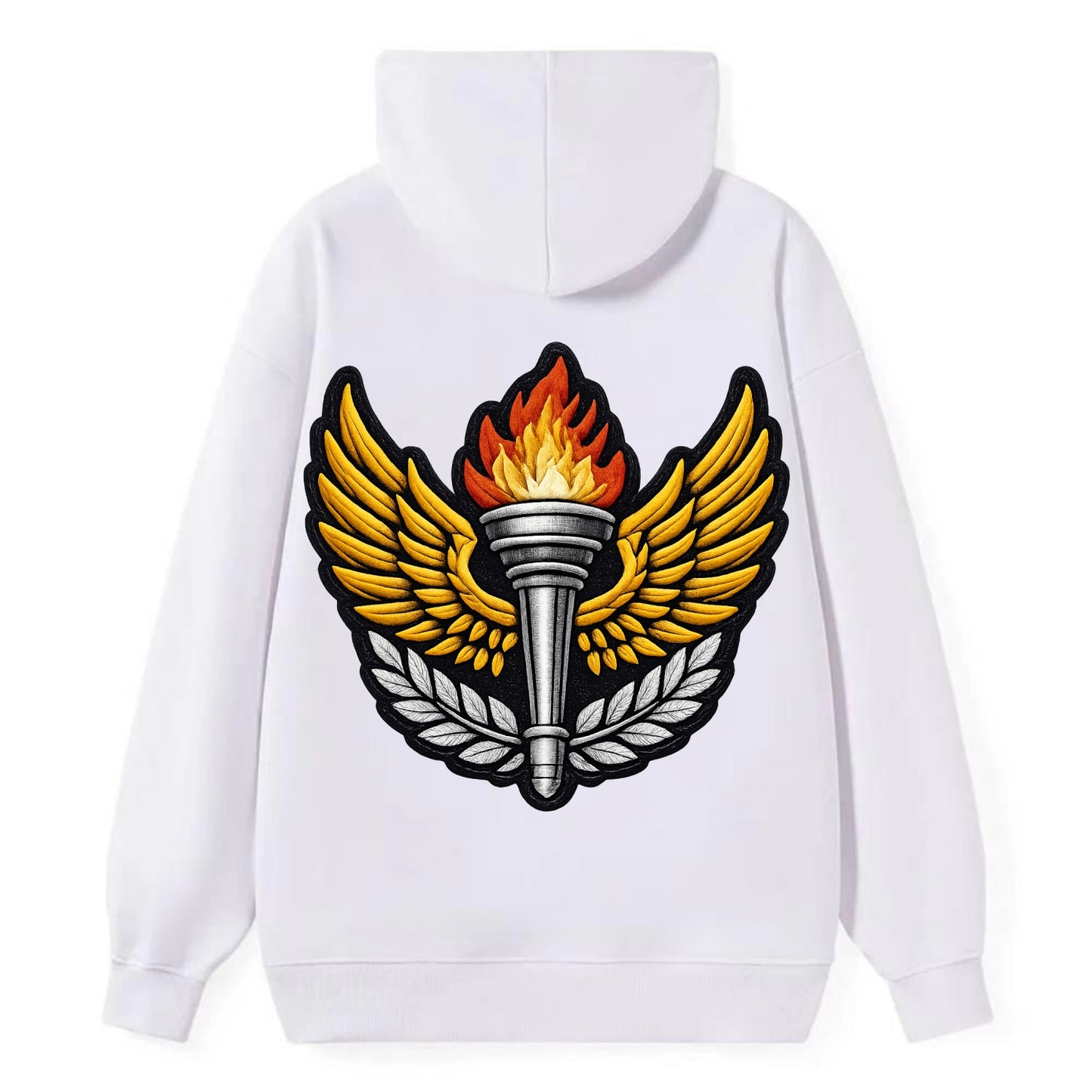 Embroidered patch design - TRACK AND FIELD TORCH - Olympic style torch - Classic Pullover Hoodie - White