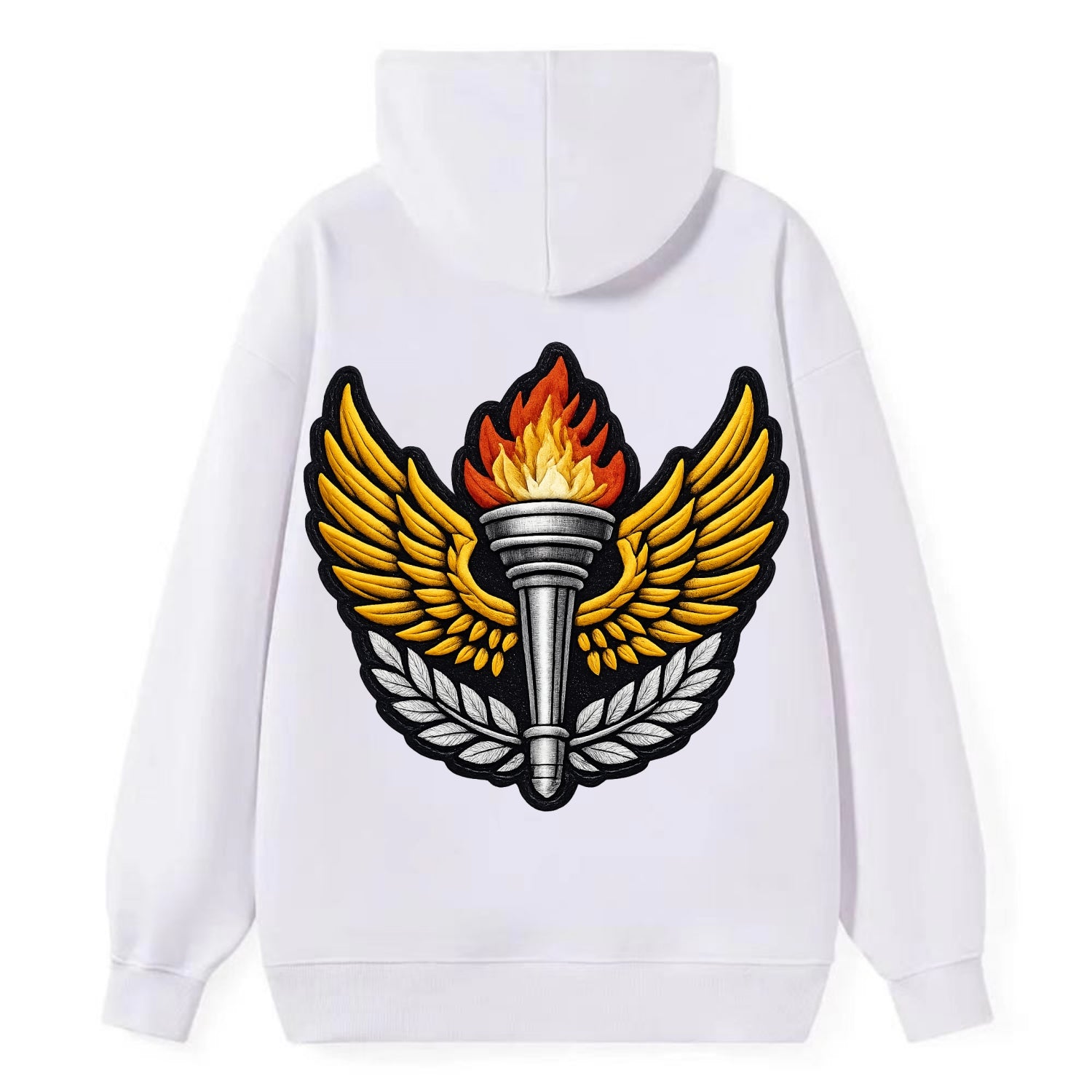 Embroidered patch design - TRACK AND FIELD TORCH - Olympic style torch - Classic Pullover Hoodie - White