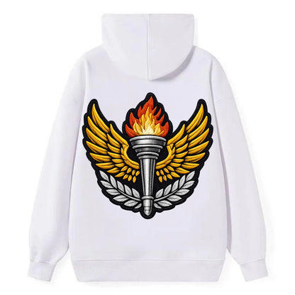 Embroidered patch design - TRACK AND FIELD TORCH - Olympic style torch - Classic Pullover Hoodie - White
