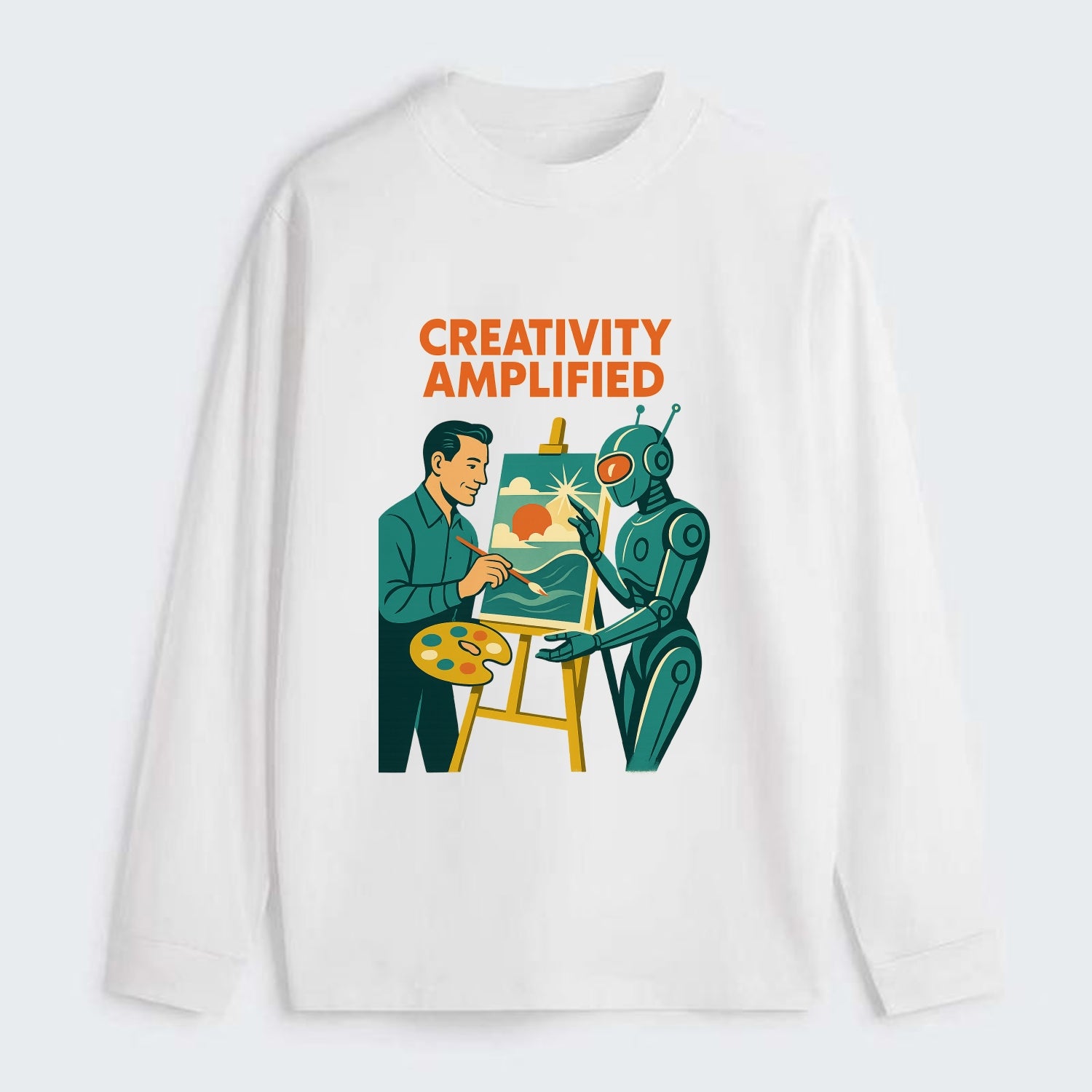 Artist and AI creating beautiful masterpiece together - "Creativity - Classic Long Sleeve Shirt - White