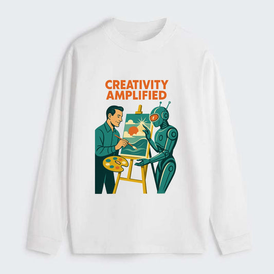 Artist and AI creating beautiful masterpiece together - "Creativity - Classic Long Sleeve Shirt - White
