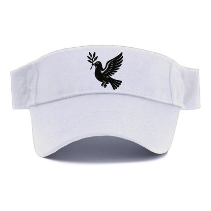 Dove carrying olive branch - peace movement ink painting - Visor - White