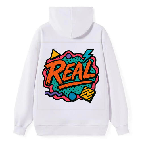 Imperfect brush strokes spelling Real - authenticity over perfection, - Classic Pullover Hoodie