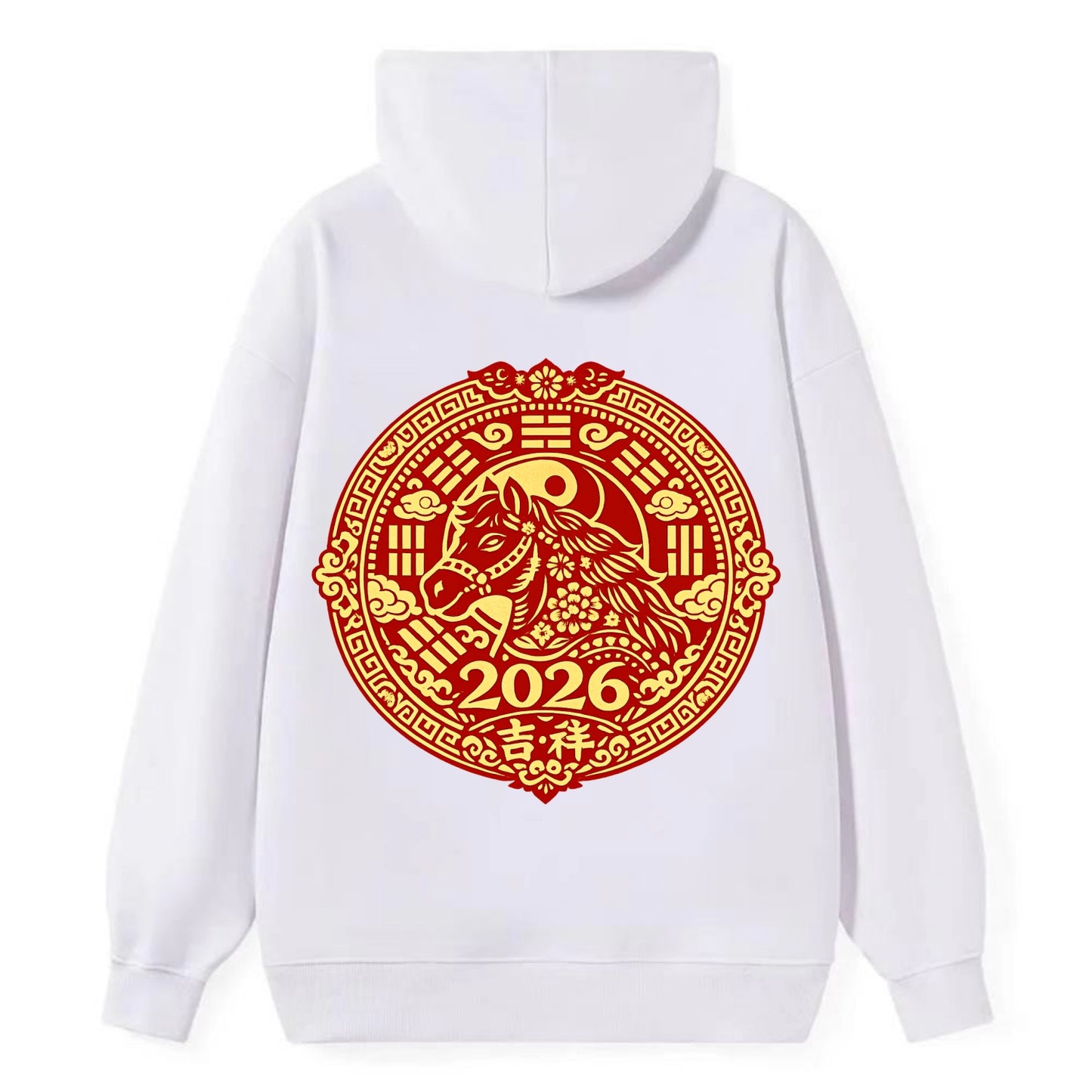 LUCKY HORSE MEDALLION | Circular medallion with horse profile | Intricate - Classic Pullover Hoodie - White