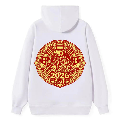 LUCKY HORSE MEDALLION | Circular medallion with horse profile | Intricate - Classic Pullover Hoodie - White