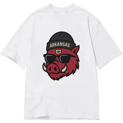 Fayetteville Razorback wearing Arkansas beanie with hog patch - Classic T-shirt - White