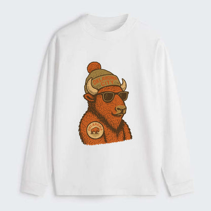 Oklahoma Buffalo wearing Oklahoma City beanie with pom pom and wayfarer - Classic Long Sleeve Shirt - White