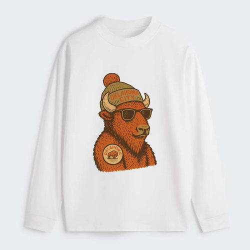 Oklahoma Buffalo wearing Oklahoma City beanie with pom pom and wayfarer - Classic Long Sleeve Shirt