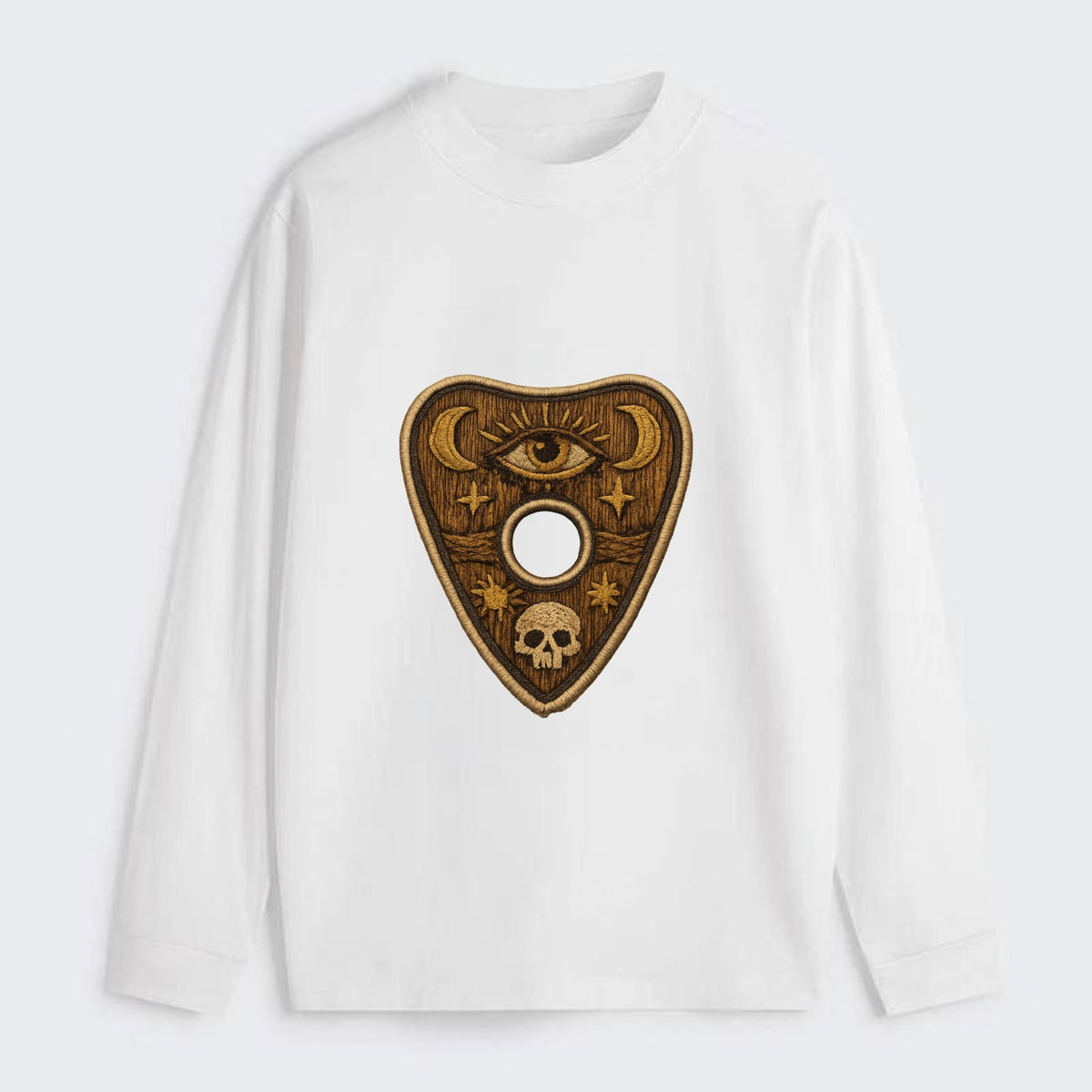 OUIJA PLANCHETTE - spirit board pointer in wood and gold , seance - Classic Long Sleeve Shirt - White