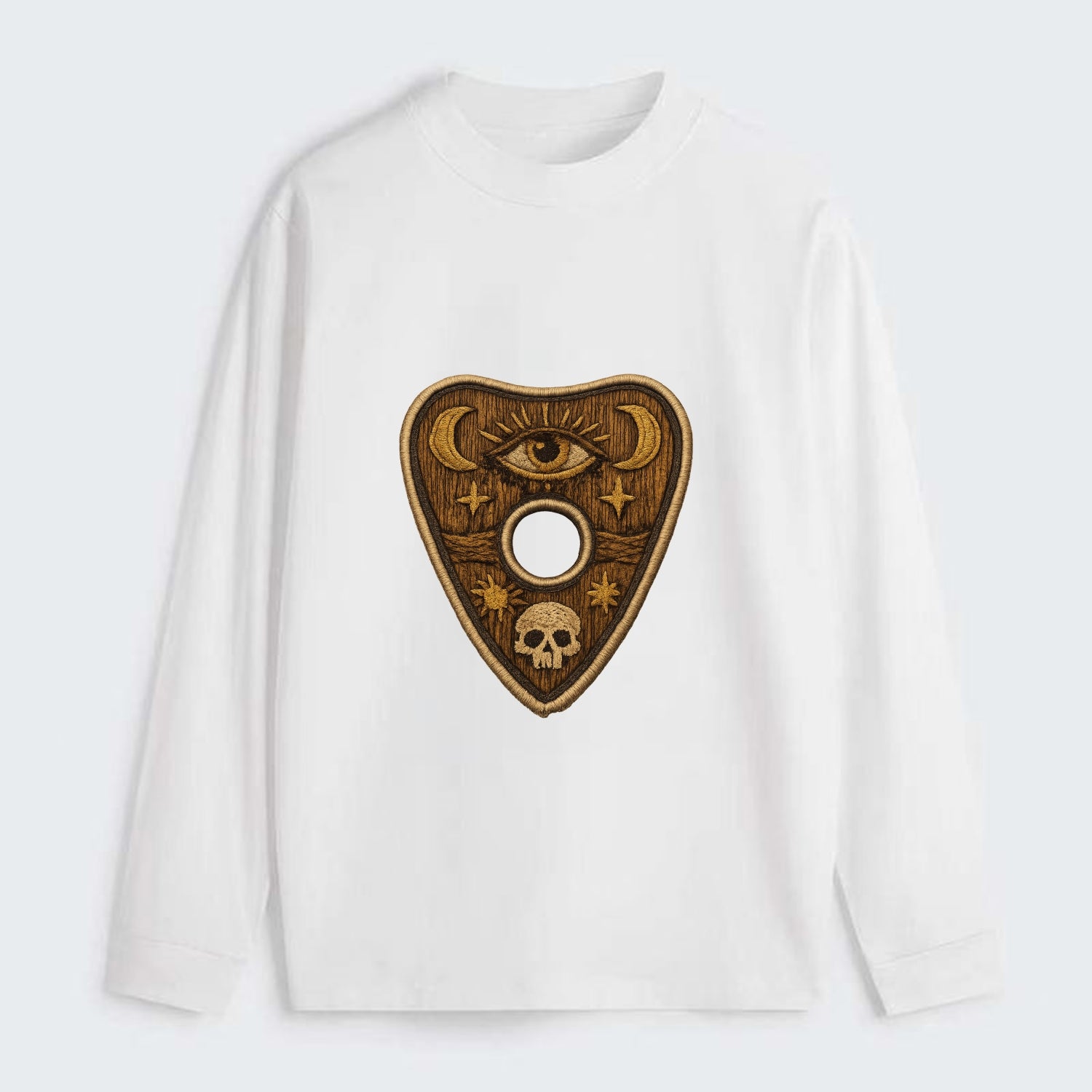 OUIJA PLANCHETTE - spirit board pointer in wood and gold , seance - Classic Long Sleeve Shirt - White