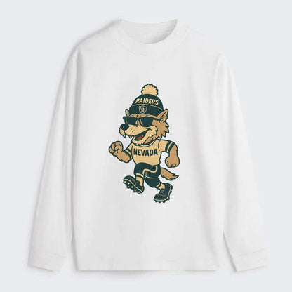 Nevada Wolf wearing Raiders beanie with outlaw patch and wayfarer - Classic Long Sleeve Shirt - White