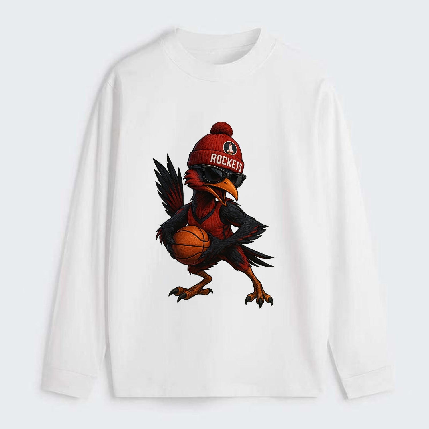 Houston Roadrunner wearing Rockets beanie with launch pad patch and - Classic Long Sleeve Shirt - White
