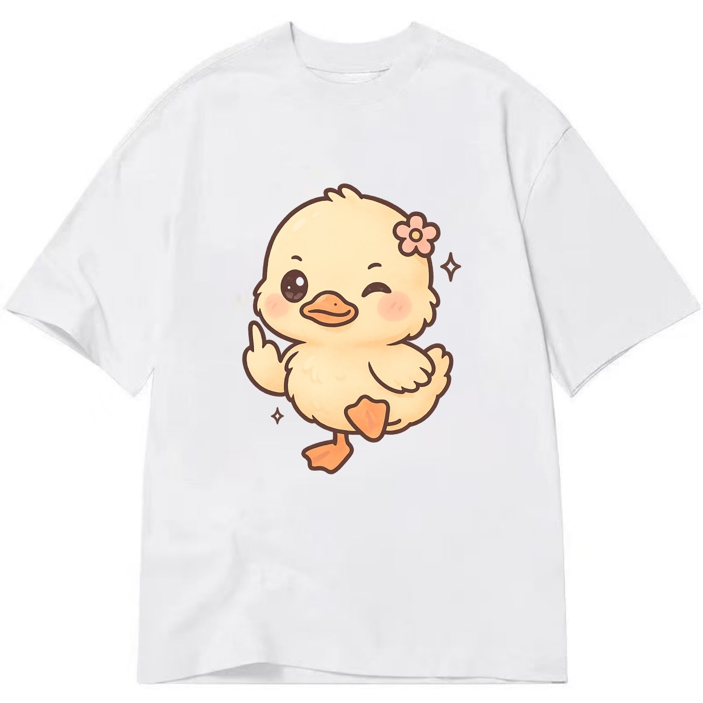 fluffy baby duck with small flower, one webbed foot raised sassily - Classic T-shirt - White