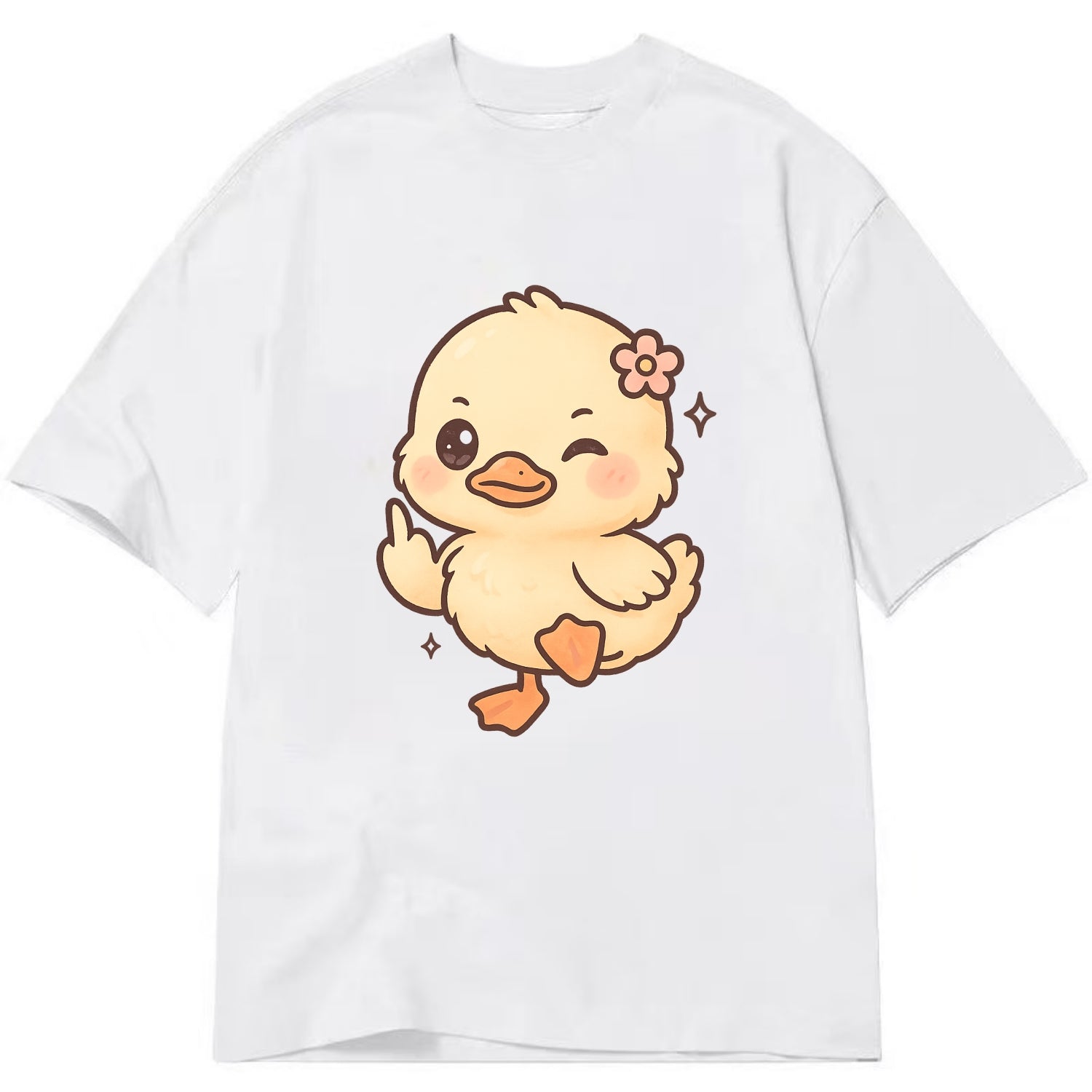 fluffy baby duck with small flower, one webbed foot raised sassily - Classic T-shirt - White
