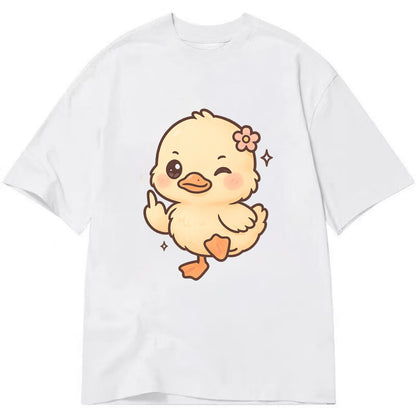 fluffy baby duck with small flower, one webbed foot raised sassily - Classic T-shirt - White