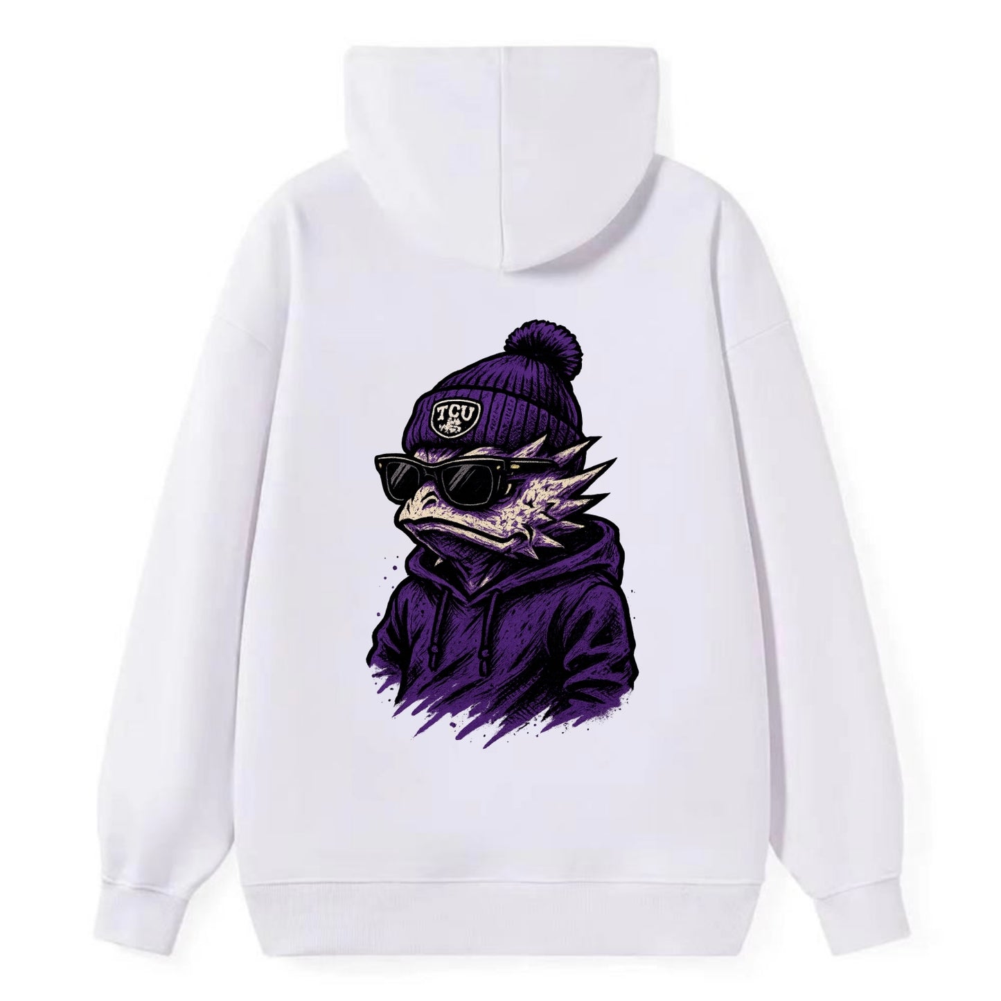 Fort Worth Horned Frog wearing TCU beanie with frog patch - Classic Pullover Hoodie - White