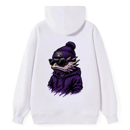Fort Worth Horned Frog wearing TCU beanie with frog patch - Classic Pullover Hoodie - White