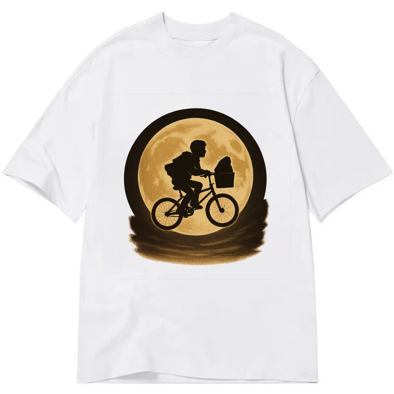 boy with bicycle flying across full moon with silhouette - Classic T-shirt - White