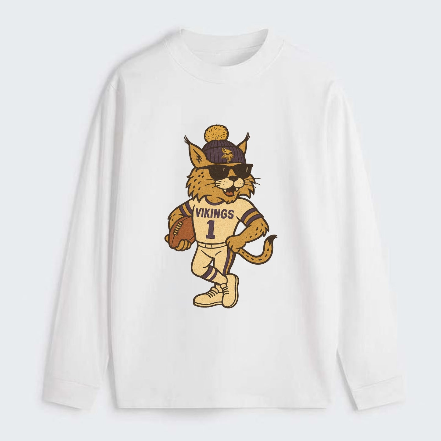 Minneapolis Lynx wearing Vikings beanie with Norse patch and wayfarer - Classic Long Sleeve Shirt - White