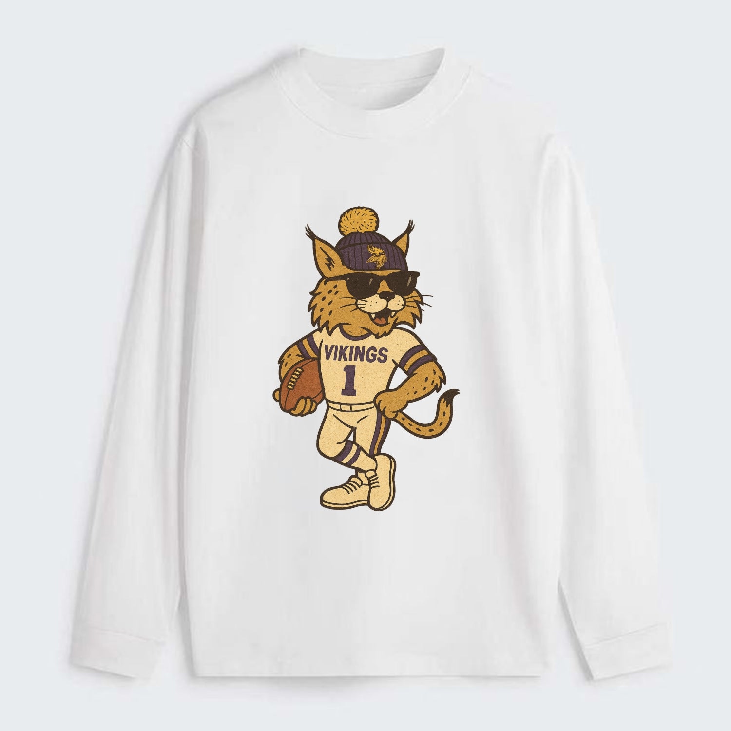 Minneapolis Lynx wearing Vikings beanie with Norse patch and wayfarer - Classic Long Sleeve Shirt - White