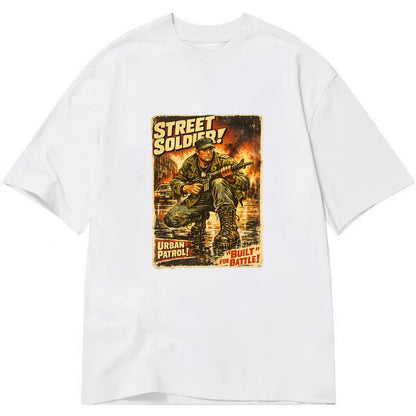 COMBAT READY | Military boots on wet pavement | Street soldier | Urban patrol | - Classic T-shirt - White