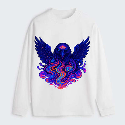 Mysterious raven with feathers showing future visions in neon colors, - Classic Long Sleeve Shirt - White