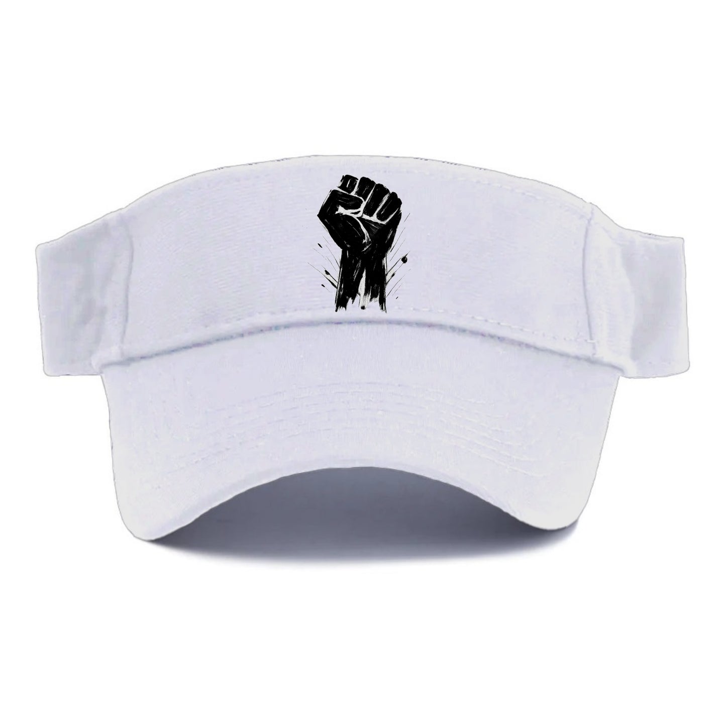 Raised fist in bold black ink brushstrokes - symbol of solidarity and resistance - Visor - White