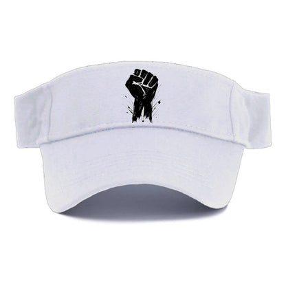 Raised fist in bold black ink brushstrokes - symbol of solidarity and resistance - Visor - White