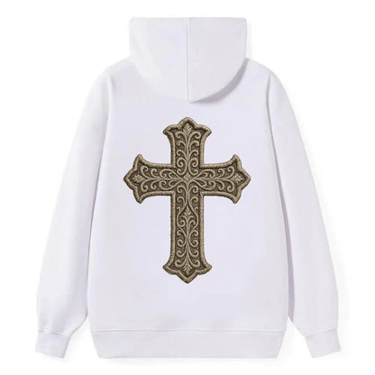 Filigree Cross  - Classic Pullover Hoodie - White