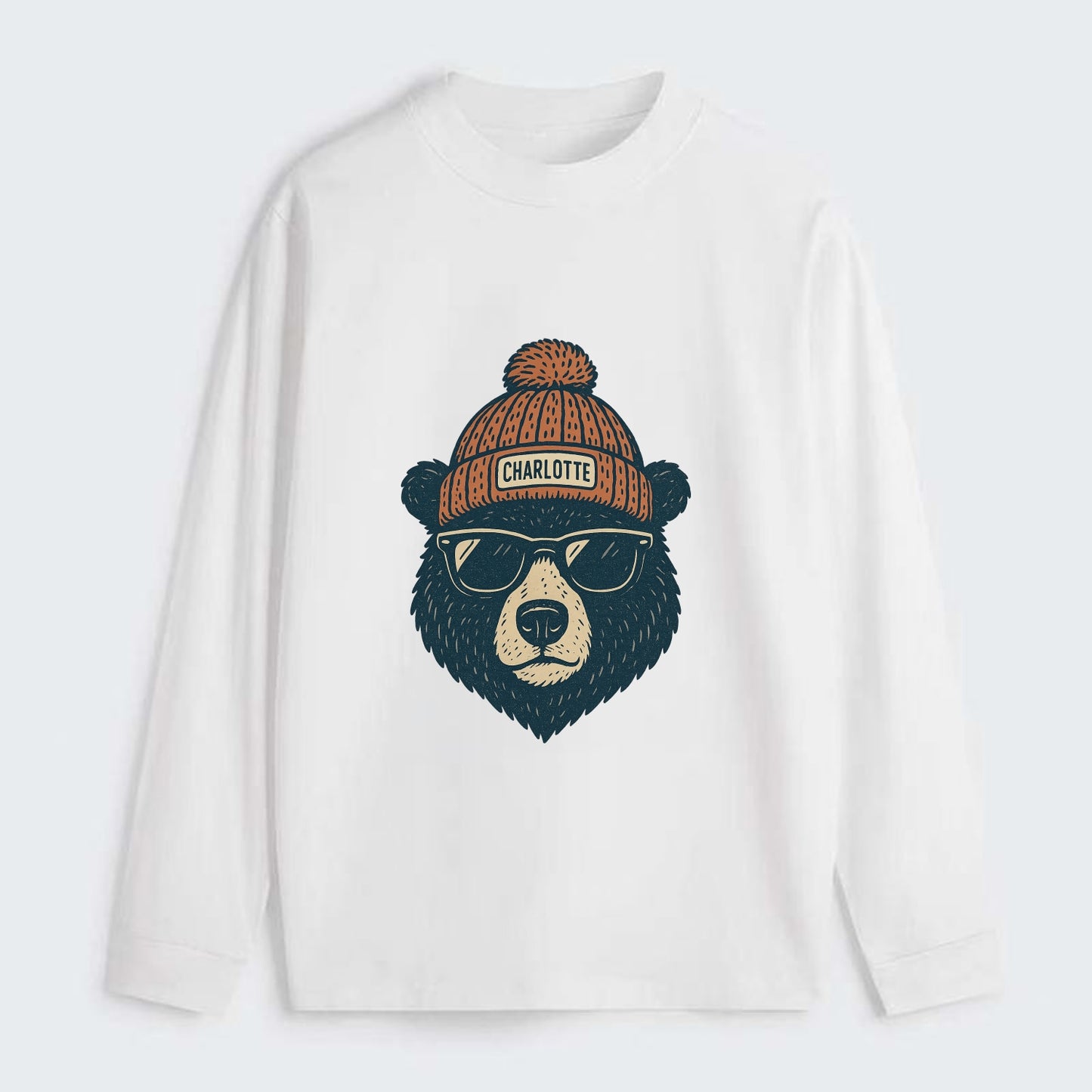 North Carolina Black Bear wearing Charlotte beanie with pom pom and - Classic Long Sleeve Shirt - White