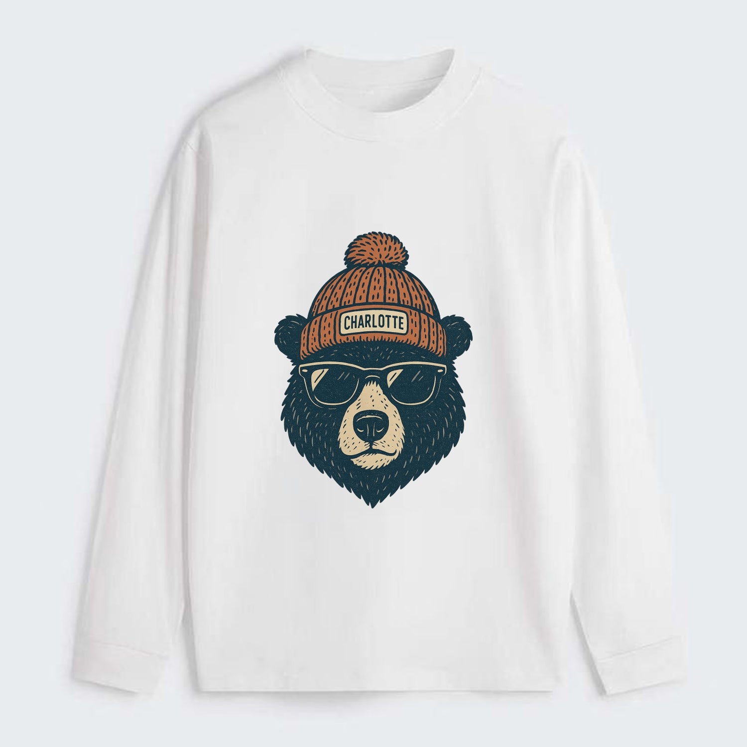 North Carolina Black Bear wearing Charlotte beanie with pom pom and - Classic Long Sleeve Shirt - White