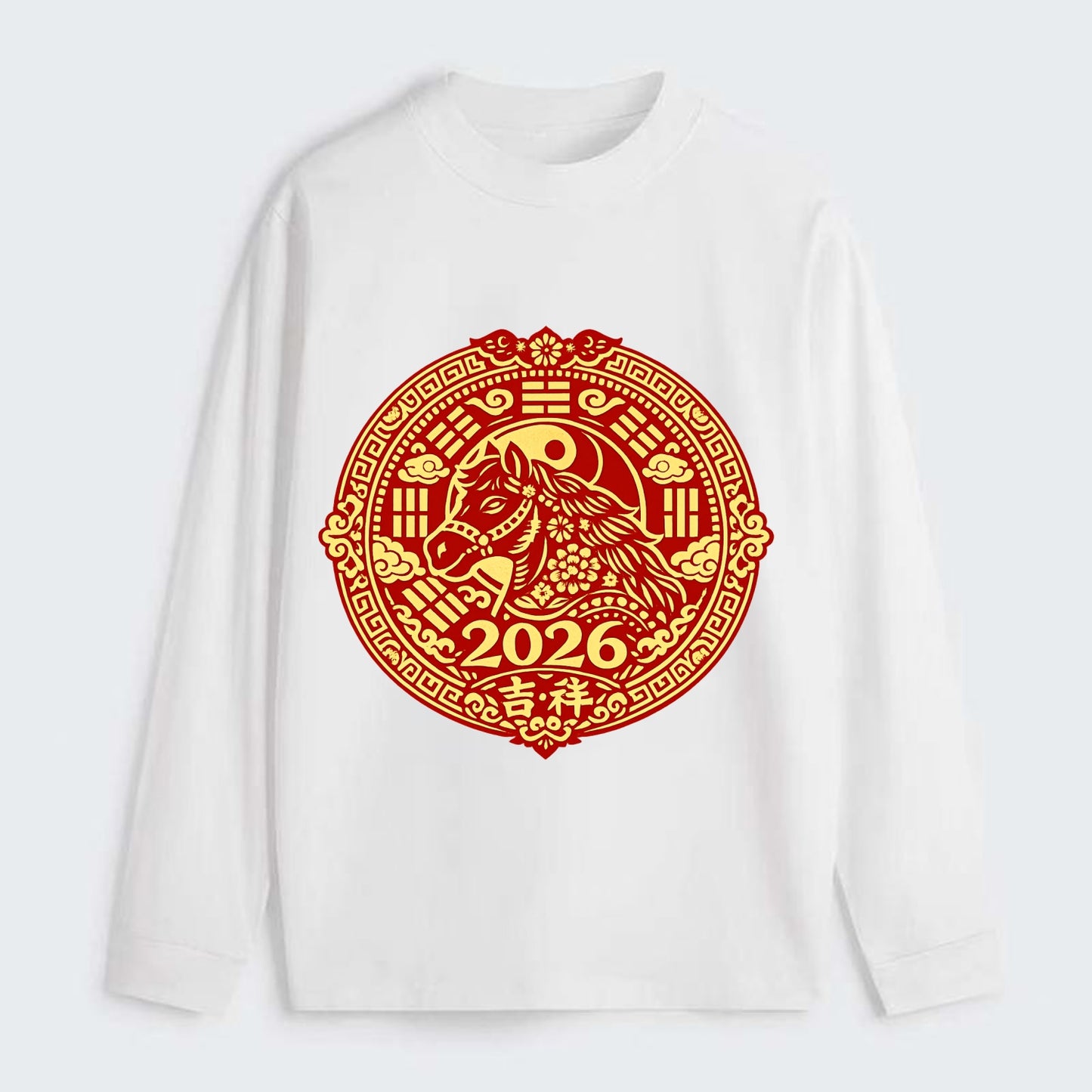 LUCKY HORSE MEDALLION | Circular medallion with horse profile | - Classic Long Sleeve Shirt - White