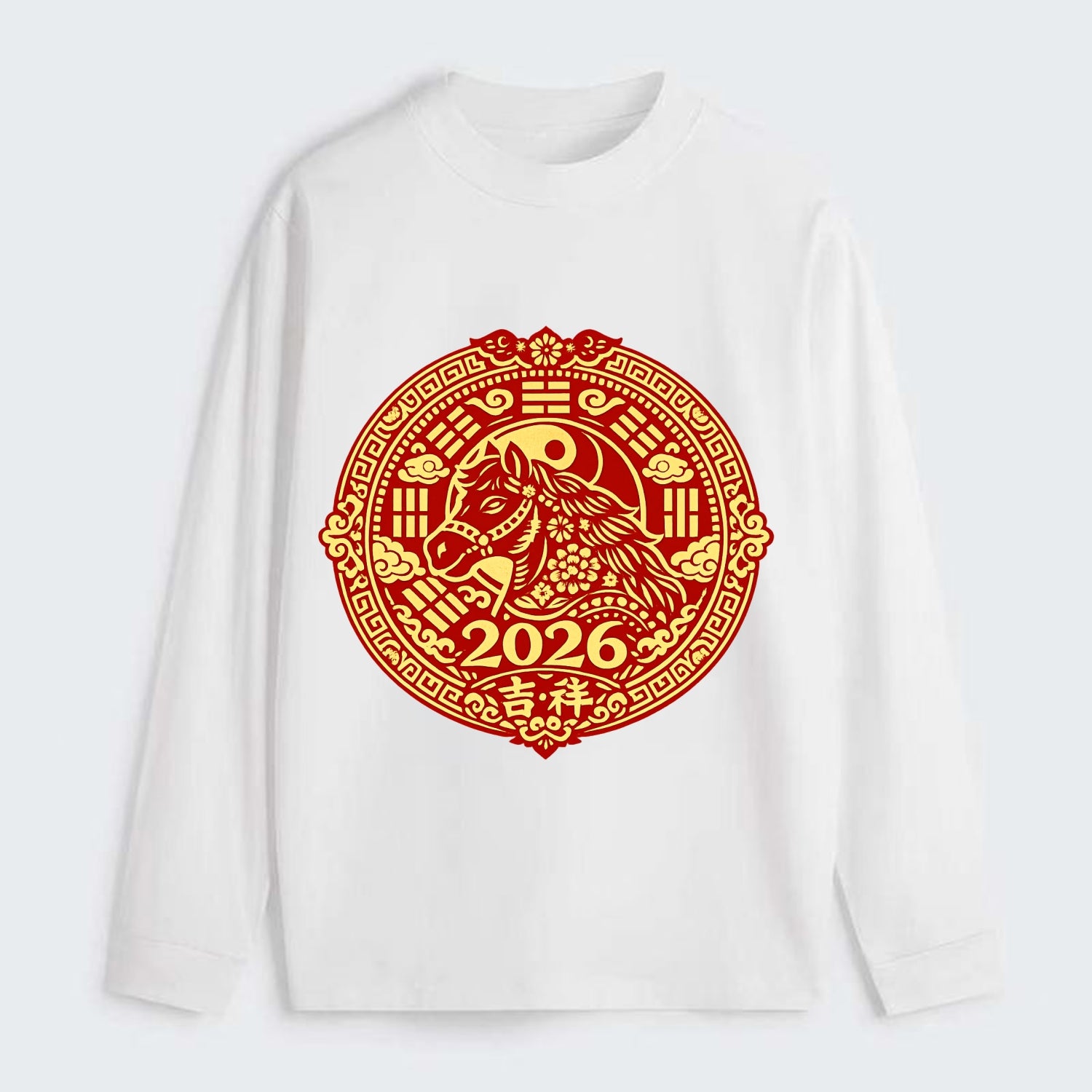 LUCKY HORSE MEDALLION | Circular medallion with horse profile | - Classic Long Sleeve Shirt - White