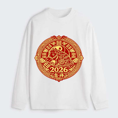 LUCKY HORSE MEDALLION | Circular medallion with horse profile | - Classic Long Sleeve Shirt - White